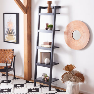 Safavieh Yassi 5-Tier Leaning Etagere - Rustic Storage Solution For Small Spaces With Stylish Open Shelving Black ETG9403D