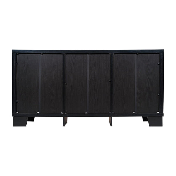 English Elm Wells 59 Inch Modern Buffet Sideboard Storage Cabinet with Glass Doors and Ample Organized Space Black EV-CA7515-01ZZ-BK-GG