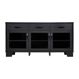 English Elm Wells 59 Inch Modern Buffet Sideboard Storage Cabinet with Glass Doors and Ample Organized Space Black EV-CA7515-01ZZ-BK-GG