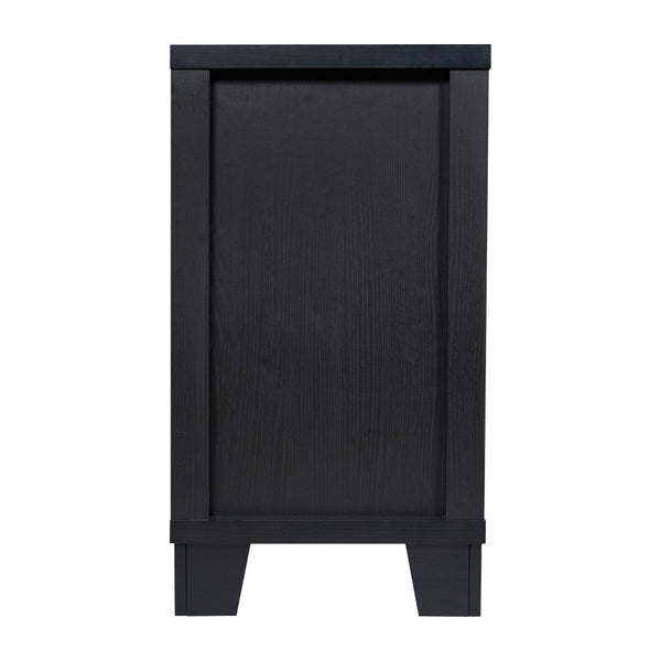 English Elm Wells 59 Inch Modern Buffet Sideboard Storage Cabinet with Glass Doors and Ample Organized Space Black EV-CA7515-01ZZ-BK-GG