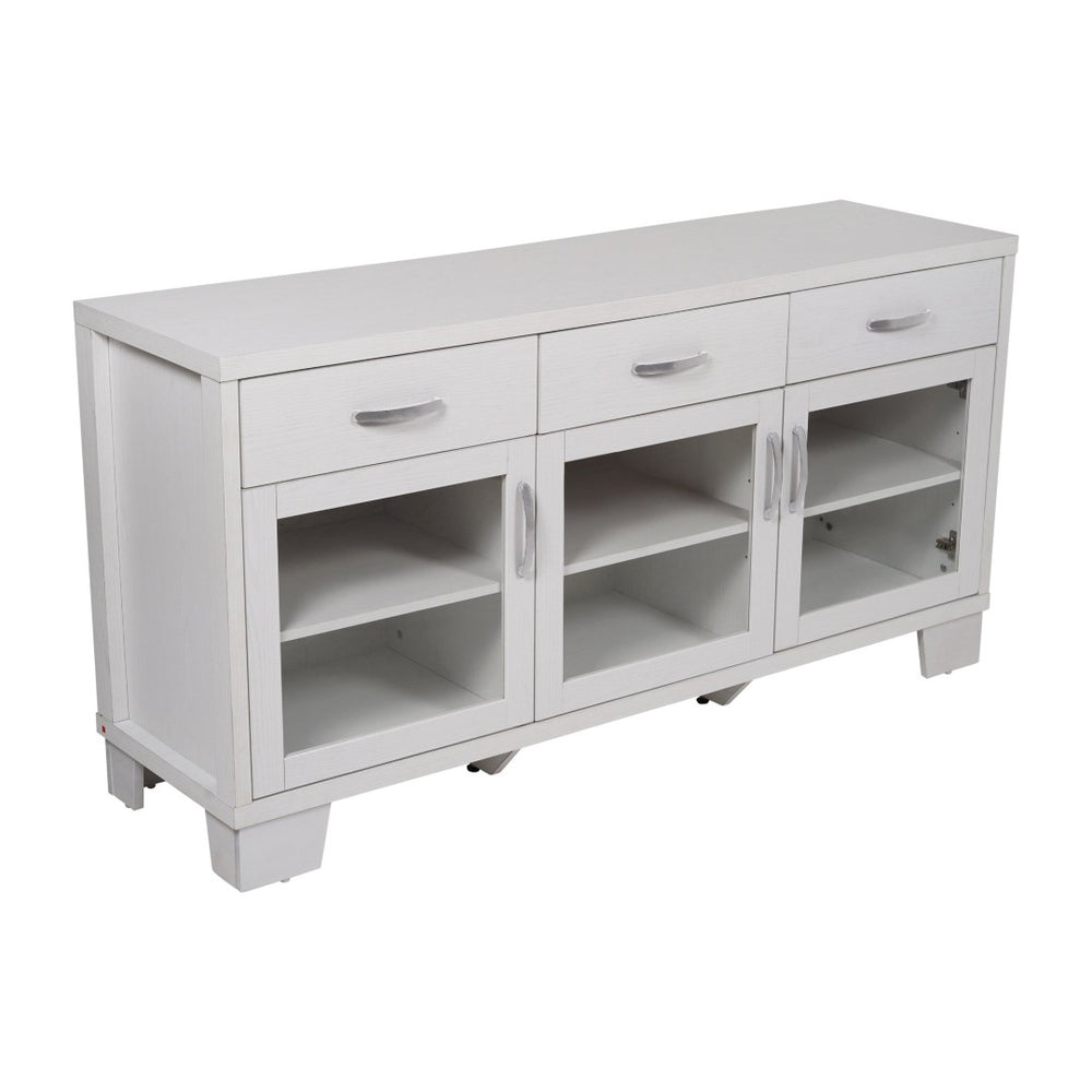 English Elm Wells 59 Inch Modern Buffet Sideboard Storage Cabinet with Glass Doors and Ample Organized Space White EV-CA7515-01ZZ-WH-GG