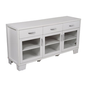 English Elm Wells 59 Inch Modern Buffet Sideboard Storage Cabinet with Glass Doors and Ample Organized Space White EV-CA7515-01ZZ-WH-GG