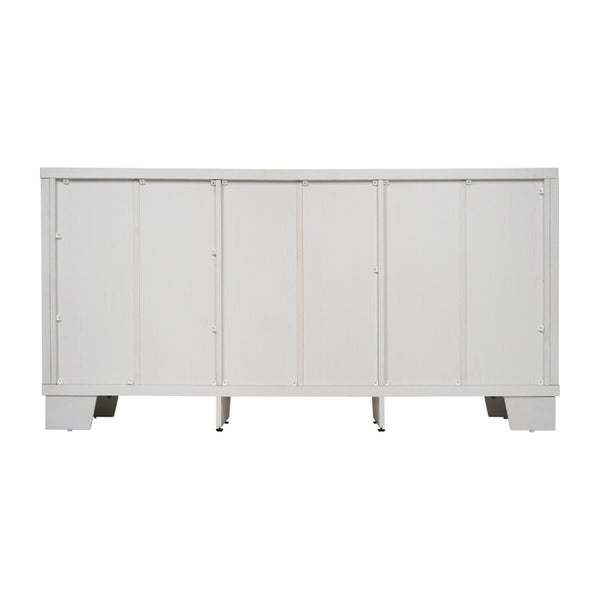English Elm Wells 59 Inch Modern Buffet Sideboard Storage Cabinet with Glass Doors and Ample Organized Space White EV-CA7515-01ZZ-WH-GG