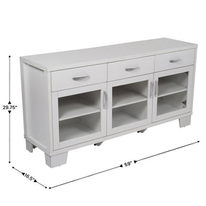 English Elm Wells 59 Inch Modern Buffet Sideboard Storage Cabinet with Glass Doors and Ample Organized Space White EV-CA7515-01ZZ-WH-GG