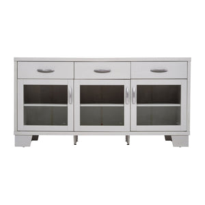 English Elm Wells 59 Inch Modern Buffet Sideboard Storage Cabinet with Glass Doors and Ample Organized Space White EV-CA7515-01ZZ-WH-GG