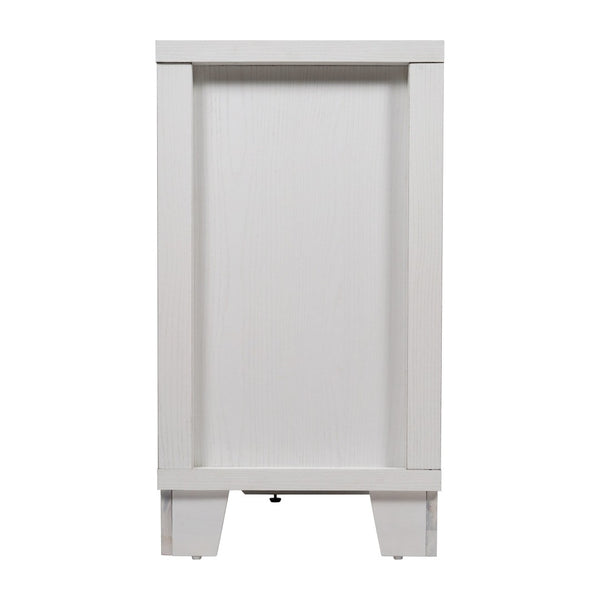 English Elm Wells 59 Inch Modern Buffet Sideboard Storage Cabinet with Glass Doors and Ample Organized Space White EV-CA7515-01ZZ-WH-GG