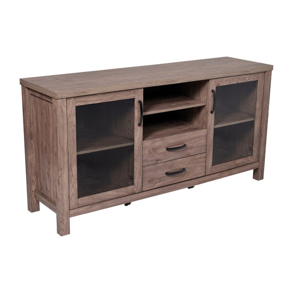 English Elm Dion 59-Inch Modern Buffet Sideboard: Sleek Storage Cabinet with Glass Doors & Open Shelf Design Brown EV-CA7515-ZZ-BR-GG