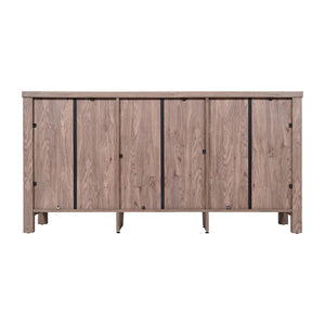 English Elm Dion 59-Inch Modern Buffet Sideboard: Sleek Storage Cabinet with Glass Doors & Open Shelf Design Brown EV-CA7515-ZZ-BR-GG