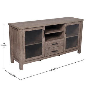 English Elm Dion 59-Inch Modern Buffet Sideboard: Sleek Storage Cabinet with Glass Doors & Open Shelf Design Brown EV-CA7515-ZZ-BR-GG