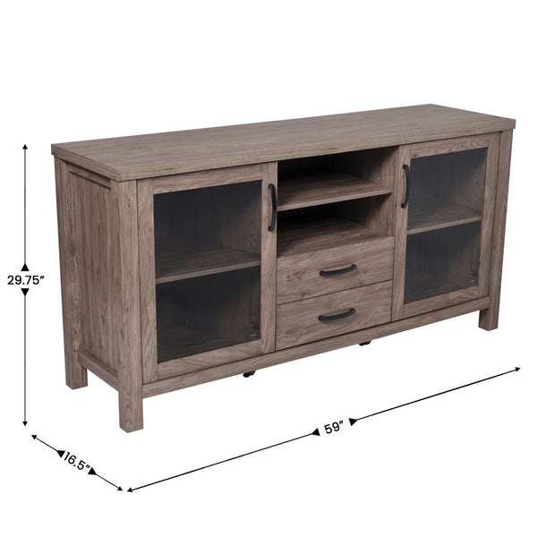 English Elm Dion 59-Inch Modern Buffet Sideboard: Sleek Storage Cabinet with Glass Doors & Open Shelf Design Brown EV-CA7515-ZZ-BR-GG