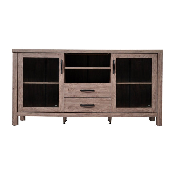 English Elm Dion 59-Inch Modern Buffet Sideboard: Sleek Storage Cabinet with Glass Doors & Open Shelf Design Brown EV-CA7515-ZZ-BR-GG