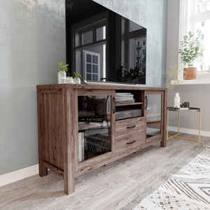 English Elm Dion 59-Inch Modern Buffet Sideboard: Sleek Storage Cabinet with Glass Doors & Open Shelf Design Brown EV-CA7515-ZZ-BR-GG