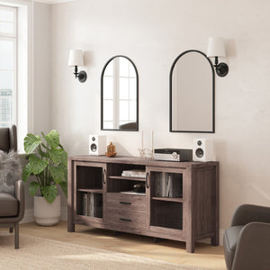 English Elm Dion 59-Inch Modern Buffet Sideboard: Sleek Storage Cabinet with Glass Doors & Open Shelf Design Brown EV-CA7515-ZZ-BR-GG