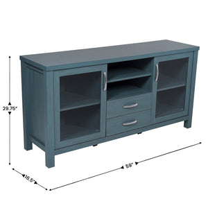 English Elm Dion 59-Inch Modern Buffet Sideboard: Sleek Storage Cabinet with Glass Doors & Open Shelf Design Teal EV-CA7515-ZZ-TL-GG