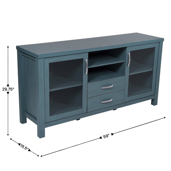 English Elm Dion 59-Inch Modern Buffet Sideboard: Sleek Storage Cabinet with Glass Doors & Open Shelf Design Teal EV-CA7515-ZZ-TL-GG