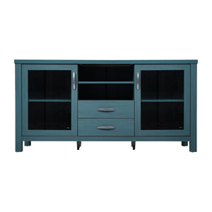 English Elm Dion 59-Inch Modern Buffet Sideboard: Sleek Storage Cabinet with Glass Doors & Open Shelf Design Teal EV-CA7515-ZZ-TL-GG