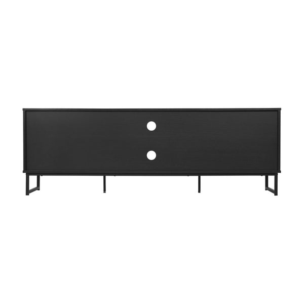 English Elm Malaki Mid-Century Modern TV Stand with Rattan Soft-Close Doors and Fixed Shelf for Stylish Storage Black 65" EV-ET4216-ZZ-BLK-GG