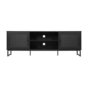 English Elm Malaki Mid-Century Modern TV Stand with Rattan Soft-Close Doors and Fixed Shelf for Stylish Storage Black 65" EV-ET4216-ZZ-BLK-GG
