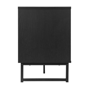 English Elm Malaki Mid-Century Modern TV Stand with Rattan Soft-Close Doors and Fixed Shelf for Stylish Storage Black 65" EV-ET4216-ZZ-BLK-GG
