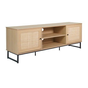 English Elm Malaki Mid-Century Modern TV Stand with Rattan Soft-Close Doors and Fixed Shelf for Stylish Storage Natural 65" EV-ET4216-ZZ-NAT-GG