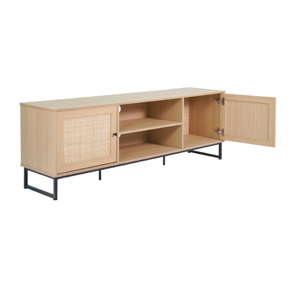 English Elm Malaki Mid-Century Modern TV Stand with Rattan Soft-Close Doors and Fixed Shelf for Stylish Storage Natural 65" EV-ET4216-ZZ-NAT-GG