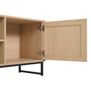 English Elm Malaki Mid-Century Modern TV Stand with Rattan Soft-Close Doors and Fixed Shelf for Stylish Storage Natural 65" EV-ET4216-ZZ-NAT-GG