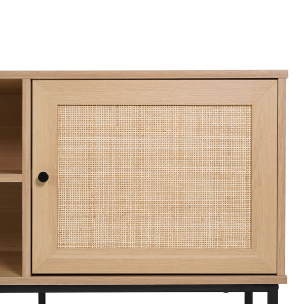 English Elm Malaki Mid-Century Modern TV Stand with Rattan Soft-Close Doors and Fixed Shelf for Stylish Storage Natural 65" EV-ET4216-ZZ-NAT-GG