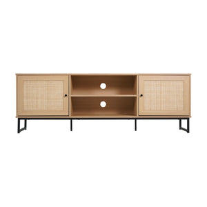 English Elm Malaki Mid-Century Modern TV Stand with Rattan Soft-Close Doors and Fixed Shelf for Stylish Storage Natural 65" EV-ET4216-ZZ-NAT-GG