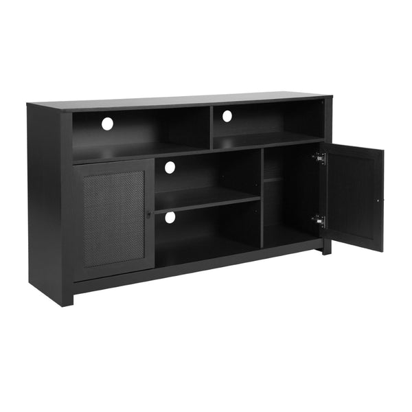 English Elm Malaki Mid-Century Modern Buffet Sideboard with Soft Close Doors & Adjustable Storage for TVs Up to 65" Black 58" EV-ET8114-ZZ-BLK-GG