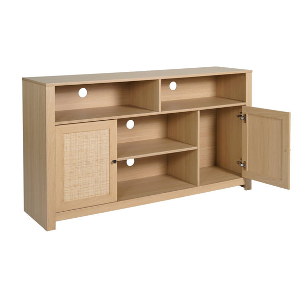 English Elm Malaki Mid-Century Modern Buffet Sideboard with Soft Close Doors & Adjustable Storage for TVs Up to 65" Natural 58" EV-ET8114-ZZ-NAT-GG