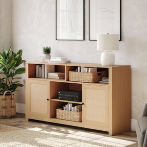 English Elm Malaki Mid-Century Modern Buffet Sideboard with Soft Close Doors & Adjustable Storage for TVs Up to 65" Natural 58" EV-ET8114-ZZ-NAT-GG