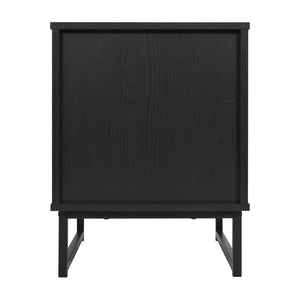 English Elm Malaki Set of 2 Mid-Century Modern Nightstands with Rattan Drawers, Open Shelves, and Metal Legs Black 2-EV-ST4043-ZZ-BLK-GG