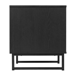 English Elm Malaki Set of 2 Mid-Century Modern Nightstands with Rattan Drawers, Open Shelves, and Metal Legs Black 2-EV-ST4043-ZZ-BLK-GG