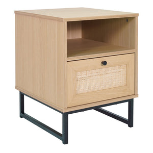 English Elm Malaki Mid-Century Modern Nightstand with Rattan Drawer, Open Shelf, and Sturdy Metal Legs for Style Natural EV-ST4043-ZZ-NAT-GG