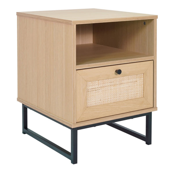 English Elm Malaki Mid-Century Modern Nightstand with Rattan Drawer, Open Shelf, and Sturdy Metal Legs for Style Natural EV-ST4043-ZZ-NAT-GG