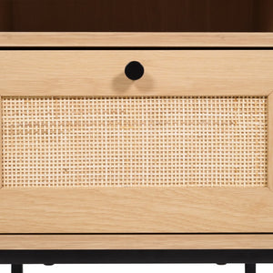 English Elm Malaki Mid-Century Modern Nightstand with Rattan Drawer, Open Shelf, and Sturdy Metal Legs for Style Natural EV-ST4043-ZZ-NAT-GG
