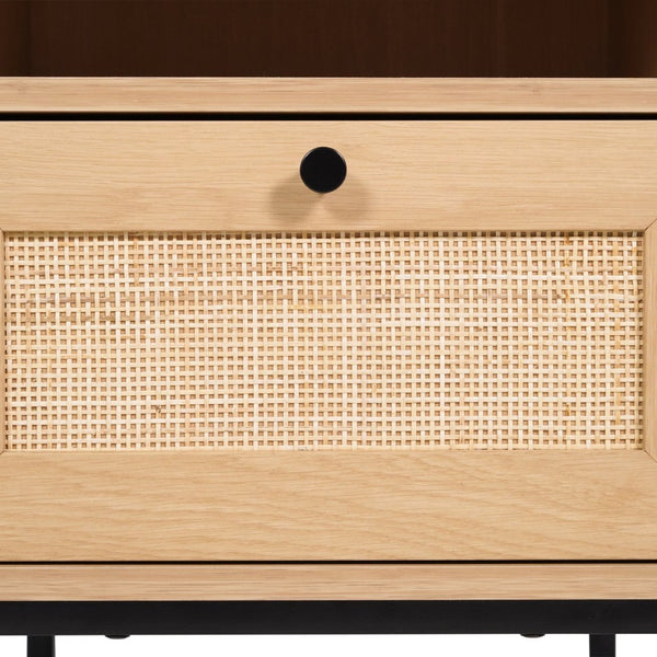 English Elm Malaki Set of 2 Mid-Century Modern Nightstands with Rattan Drawers, Open Shelves, and Metal Legs Natural 2-EV-ST4043-ZZ-NAT-GG