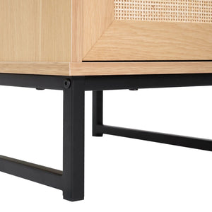 English Elm Malaki Set of 2 Mid-Century Modern Nightstands with Rattan Drawers, Open Shelves, and Metal Legs Natural 2-EV-ST4043-ZZ-NAT-GG