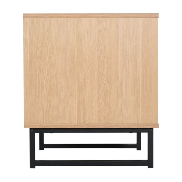 English Elm Malaki Set of 2 Mid-Century Modern Nightstands with Rattan Drawers, Open Shelves, and Metal Legs Natural 2-EV-ST4043-ZZ-NAT-GG