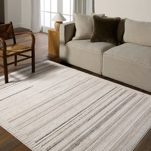 Jaipur Living Eva Trevian Eva04 Powerloomed Machinemade 100% Polyester Lines Stripes Indoor Rug Ivory 100% Polyester Rug160970