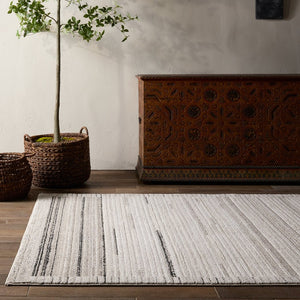 Jaipur Living Eva Trevian Eva04 Powerloomed Machinemade 100% Polyester Lines Stripes Indoor Rug Ivory 100% Polyester Rug160970