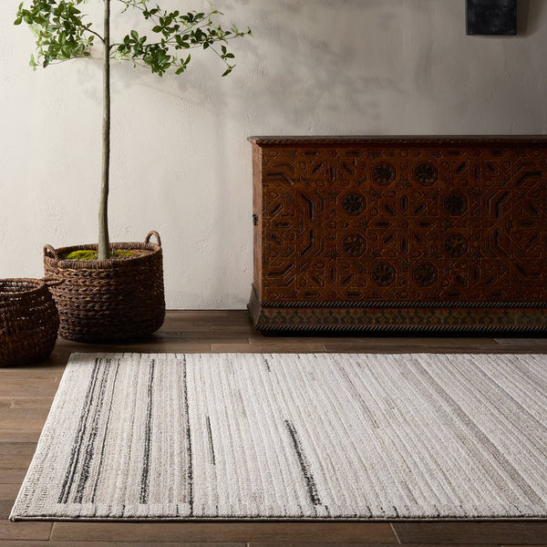 Jaipur Living Eva Trevian Eva04 Powerloomed Machinemade 100% Polyester Lines Stripes Indoor Rug Ivory 100% Polyester Rug160970