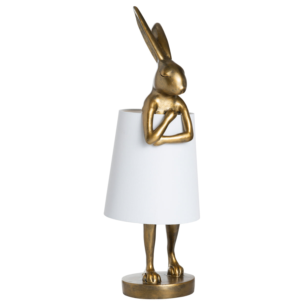Glass Rabbit Lamps Chester Gold Rabbit Lamp – Whimsical Polyresin Design with White Linen