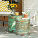 Jocelyn Teal and Copper Patina Stools - Set of 2 EVFNR1022BUCP Evolution by Crestview Collection