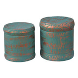 Jocelyn Teal and Copper Patina Stools - Set of 2 EVFNR1022BUCP Evolution by Crestview Collection