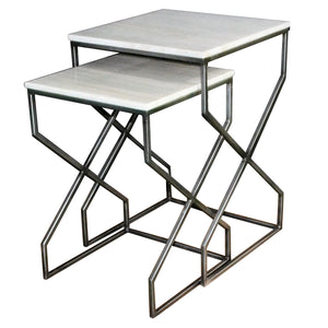 2 Piece Marcie Marble and Silver Nesting Tables EVFNR1045 Evolution by Crestview Collection