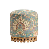 Grace Round Upholstered Mango Carved Foot Stool Ottoman EVFNR1125 Evolution by Crestview Collection