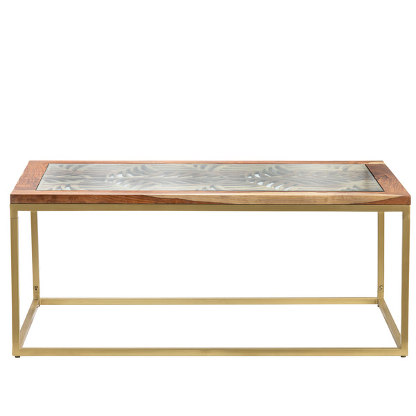 Adagio Rectangular Laser Cut Acacia and Iron Cocktail Table EVFNR1179GD Evolution by Crestview Collection