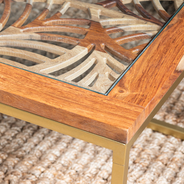 Adagio Rectangular Laser Cut Acacia and Iron Cocktail Table EVFNR1179GD Evolution by Crestview Collection