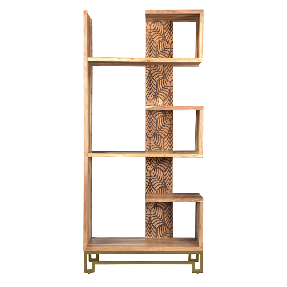 Parikh 5-Shelf Laser Cut Iron and Acacia Bookshelf EVFNR1182 Evolution by Crestview Collection